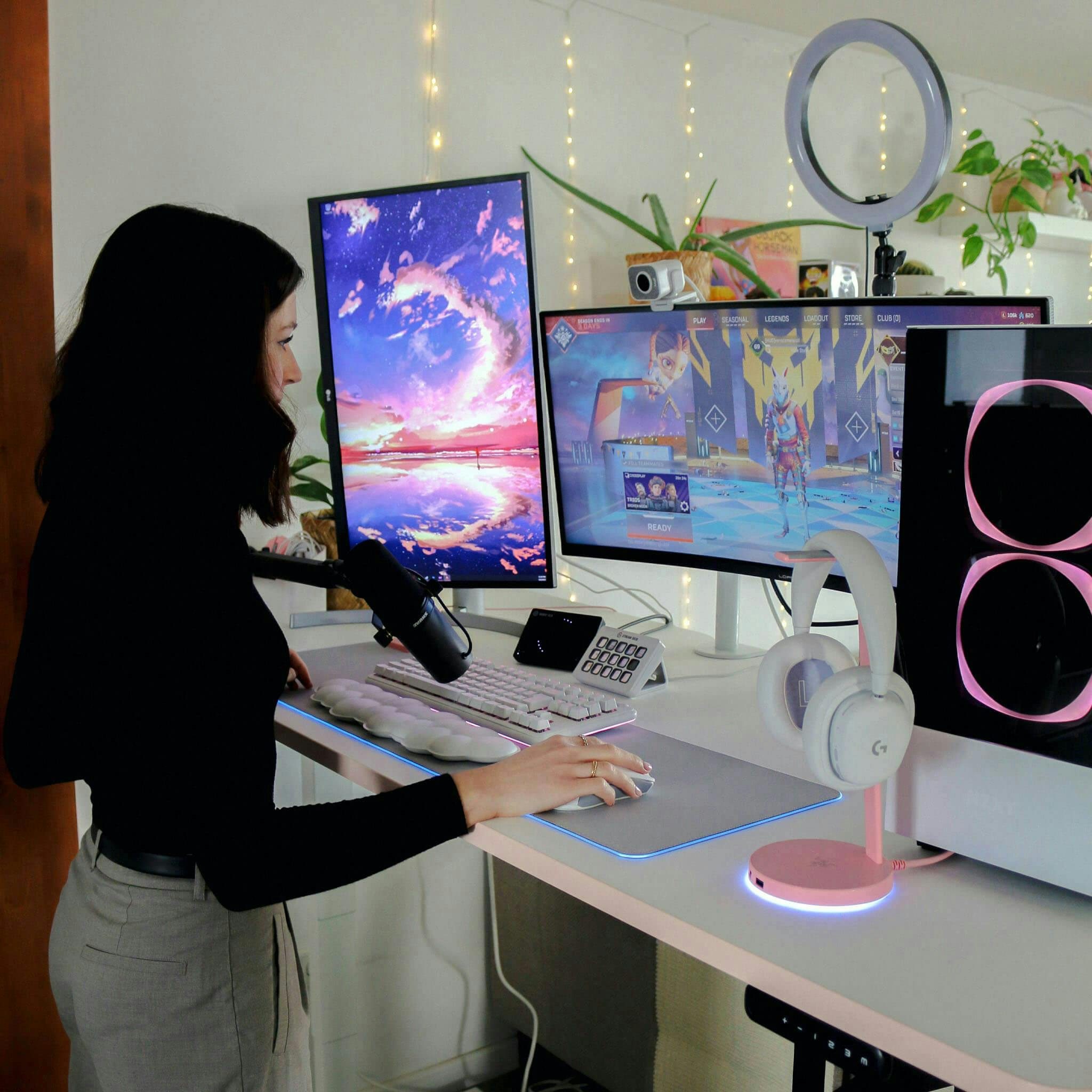 Standing gaming desks in white from LeetDesk.