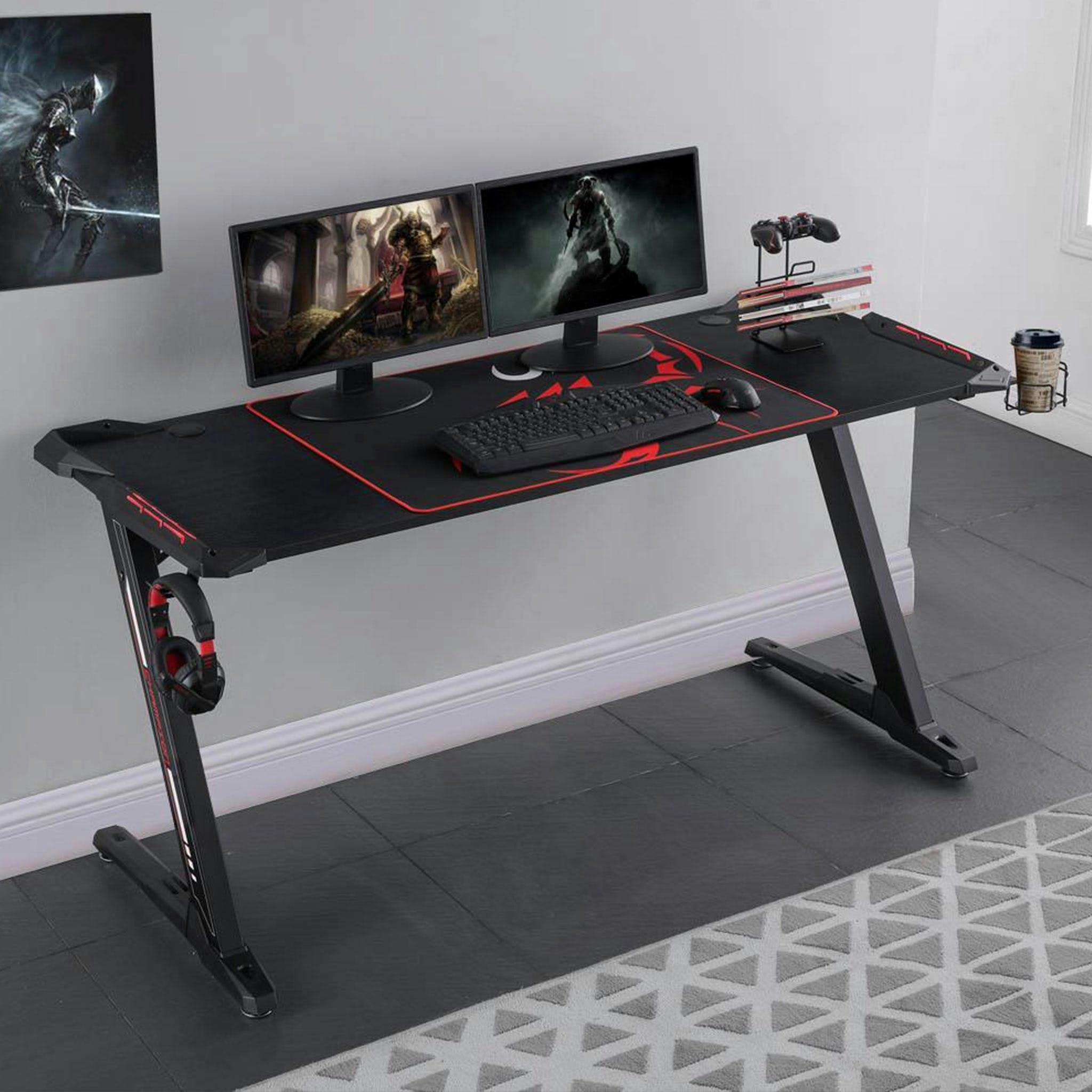 Gaming Tisch in Carbon Optik (Spanholz) und Z-Gestell | Credit: homegalleryfurnishings.com