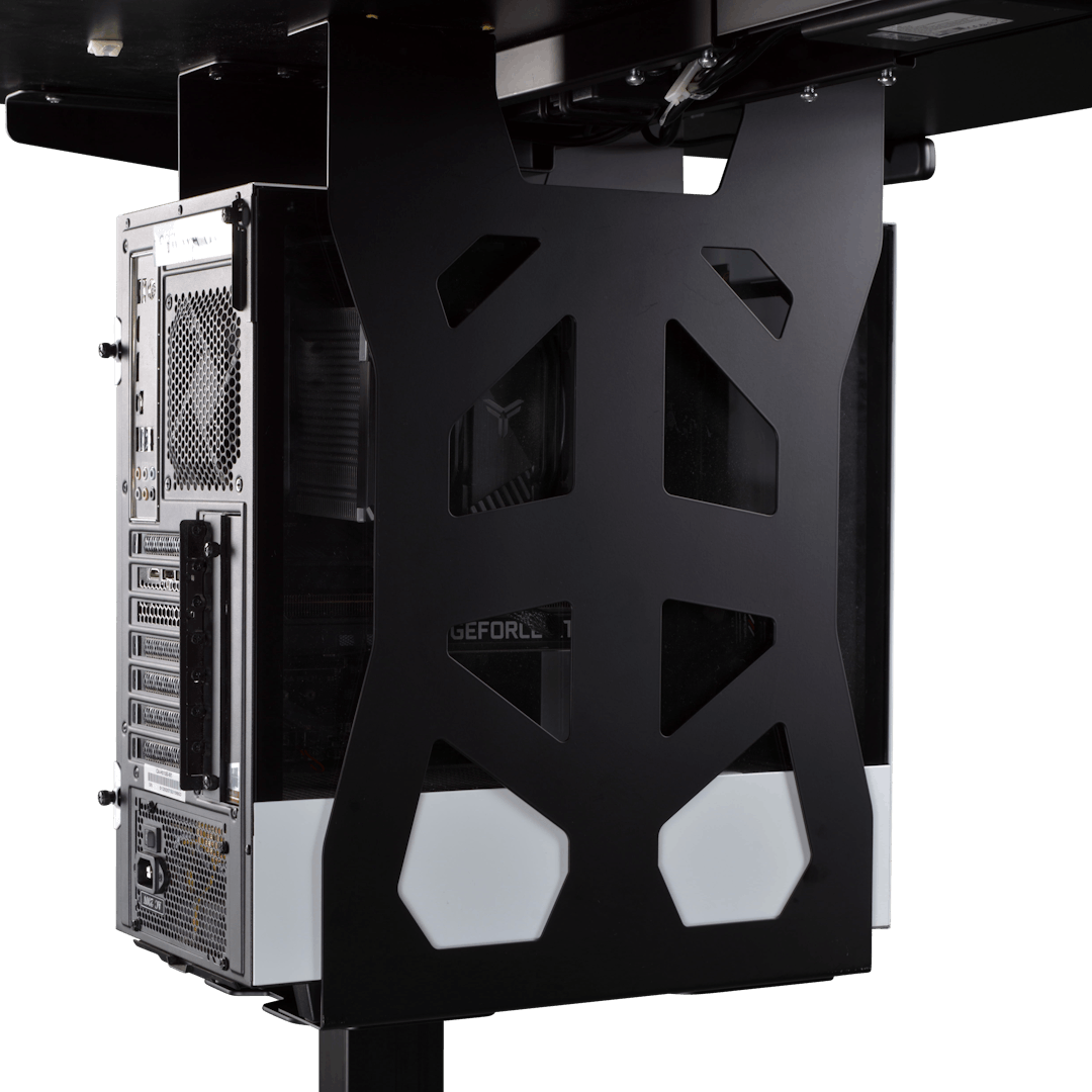 The LeetDesk PC mount lifts your computer off from the ground and its dust